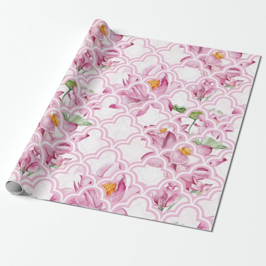 Aquarel Indische Lotus Bloem Cadeaupapier (Uitgerold)
