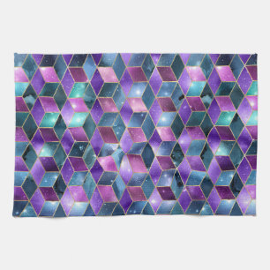 Aquarel Isometrisch met Goud en Marmer Galaxy Theedoek