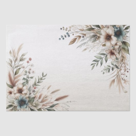 Aquarel ivoorblauwe bloemen tissuepapier (Voorkant)
