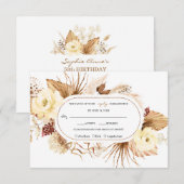 Aquarel Ivoren Bloemen Pampas Gras Verjaardag RSVP Kaartje (Voorkant / Achterkant)