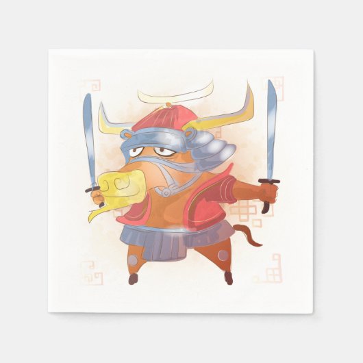 Aquarel jaar van de os, Samurai Servet (Voorkant)