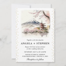 Aquarel Japanse Fuji en Pagode Schitterende Trouwd