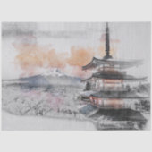 Aquarel Japanse Pagode & Fuji Tissuepapier (Voorkant)