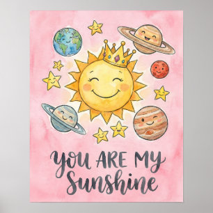 Aquarel "Je Bent Mijn Zonneschijn" Schattige Ruimt Poster