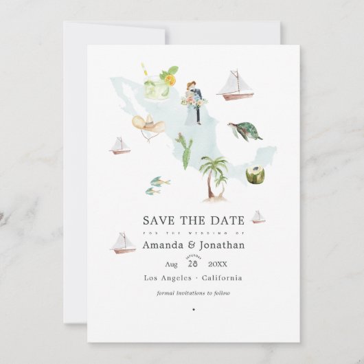 Aquarel Kaart van Mexico Bestemming Huwelijk Foto (Voorkant)