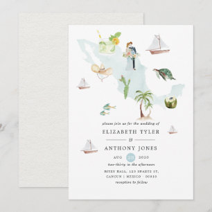 Aquarel kaart van Mexico Bestemming Trouwlocatie