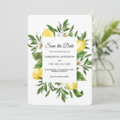 Aquarel Kader met Gele Citroenen en Blad Save The Date (Staand voorkant)