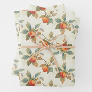 Aquarel kaki fruit en bloemen inpakpapier vel