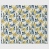 Aquarel kastelen inpakpapier - blauw & geel (Vlak)