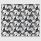 Aquarel kastelen inpakpapier - zwart & wit (Vlak)