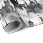 Aquarel kastelen inpakpapier - zwart & wit (Rol Hoek)