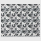 Aquarel kastelen inpakpapier - zwart & wit (Vlak)