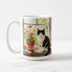 Aquarel Kat, Bloemen en Gedicht Koffiemok