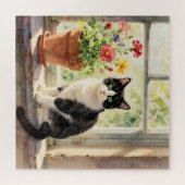 Aquarel Kat en Bloem Thema Legpuzzel (Horizontaal)