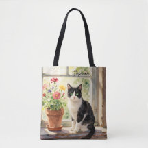 Aquarel Kat en Bloemen op Vensterbank