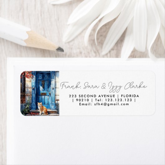aquarel kat huisdier voordeur elegante bruiloft etiket (Insitu)