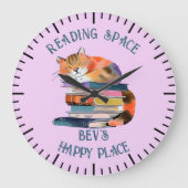 Aquarel Kat met Boeken Grote Klok (Voorkant)