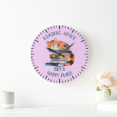 Aquarel Kat met Boeken Grote Klok (Huis)