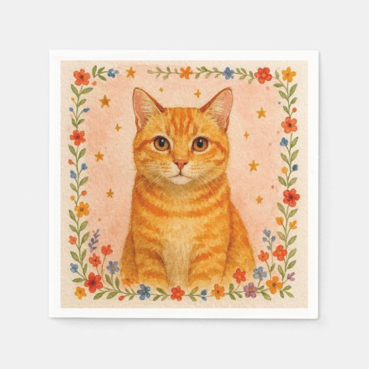 Aquarel kat servetten. servet (Voorkant)