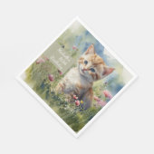 Aquarel Kat Weilanden Bloemen 80ste Verjaardag Servet (Hoek)