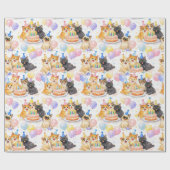 Aquarel Katten Verjaardagsfeest Inpakpapier (Vlak)