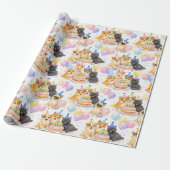 Aquarel Katten Verjaardagsfeest Inpakpapier (Uitgerold)