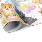 Aquarel Katten Verjaardagsfeest Inpakpapier (Rol Hoek)