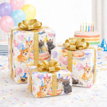 Aquarel Katten Verjaardagsfeest Inpakpapier