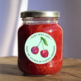 Aquarel Kersen Met Liefde Gemaakt Rustieke Jam Eti Ronde Sticker