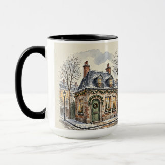 Aquarel Kerst Cottage Vintage Winterstraat Mok