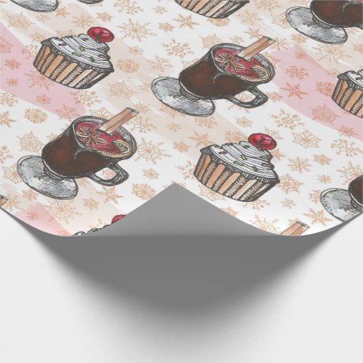 Aquarel kerst cupcake handgetekend cadeaupapier (Hoek)
