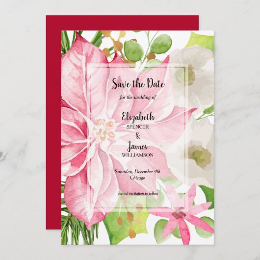 Aquarel Kerst Floral Save The Date (Voorkant / Achterkant)