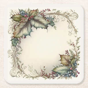 Aquarel Kerst Holly Elegant Klassiek Vintage Kartonnen Onderzetters