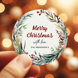 Aquarel Kerst Krans met liefde van Ronde Sticker