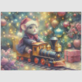 Aquarel Kerst Muis Rijdend Trein Decoupage Tissuepapier (Voorkant)