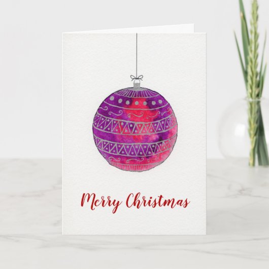 Aquarel Kerst paarse bauble Kaart (Voorkant)