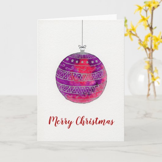 Aquarel Kerst paarse bauble Kaart (Gele Bloem)