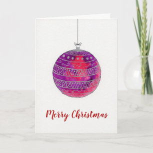Aquarel Kerst paarse bauble Kaart