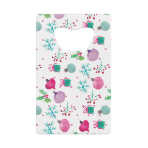 Aquarel Kerst Thema Handgeschilderd Patroon Creditkaart Flessenopener
