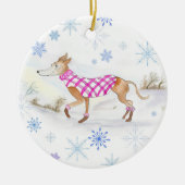 Aquarel Kerst Whippet in Trui Keramisch Ornament (Voorkant)