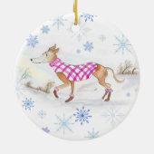 Aquarel Kerst Whippet in Trui Keramisch Ornament (Achterkant)