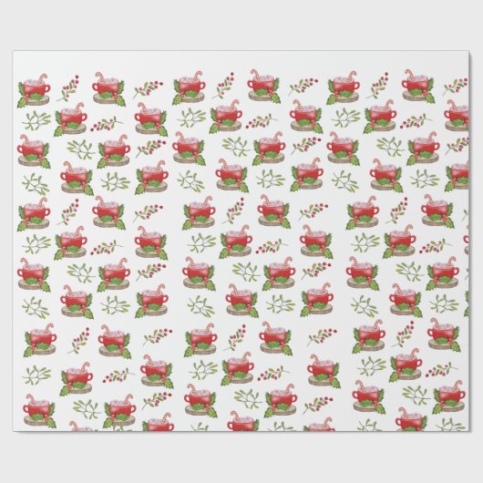 Aquarel Kerstbeker met marshmallow Cadeaupapier (Vlak)