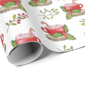 Aquarel Kerstbeker met marshmallow Cadeaupapier (Rol Hoek)