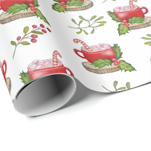 Aquarel Kerstbeker met marshmallow Cadeaupapier (Rol Hoek)