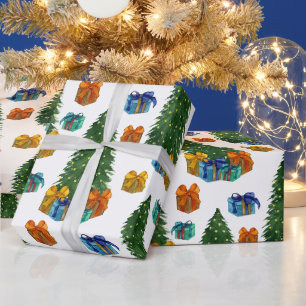 Aquarel Kerstbomen en Cadeau Dozen Cadeaupapier