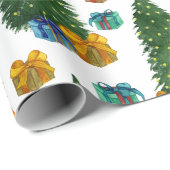 Aquarel Kerstbomen en Cadeau Dozen Cadeaupapier (Rol Hoek)
