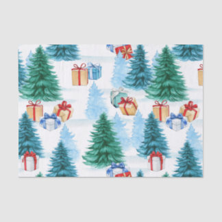 Aquarel Kerstbomen en Cadeaus Tissuepapier