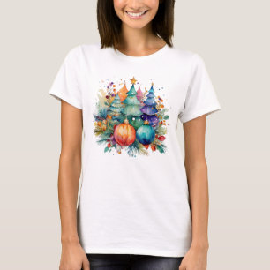 Aquarel kerstbomen en Ornamenten - Elegan T-shirt
