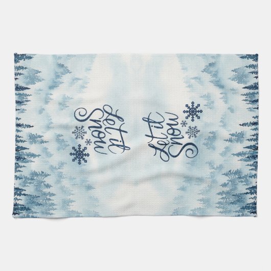 Aquarel kerstbomen laten het sneeuwen theedoek (Horizontaal)