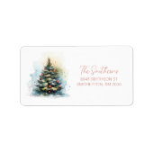 Aquarel Kerstboom adres Etiket (Voorkant)